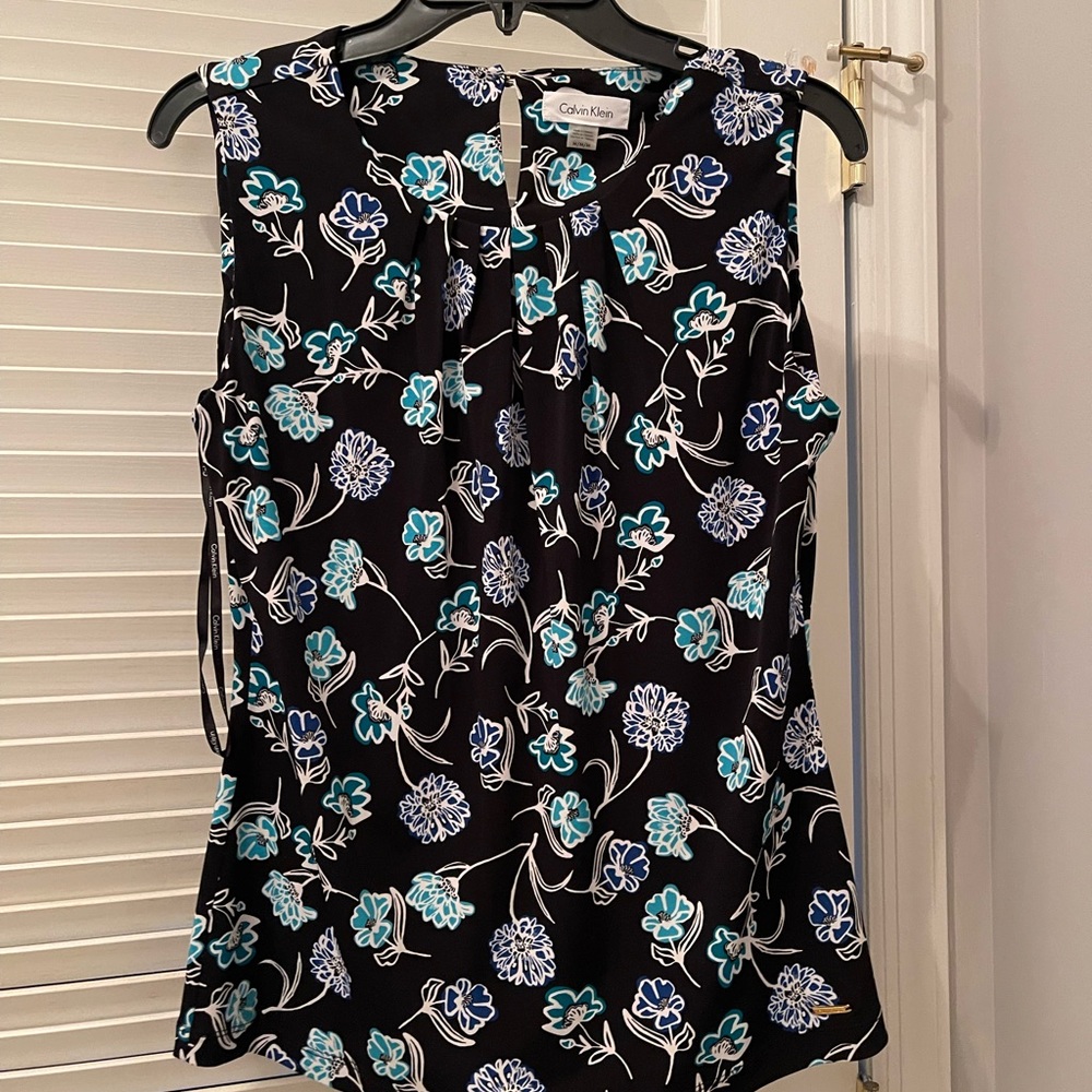 Calvin Klein Blue and Black Floral Blouse Tank Top